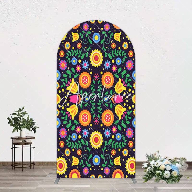 Aperturee Mexican Art Colorful Flowers Birthday Arch Backdrop, 1.6X4FT(0.5X1.2M), 38.18 USD, arch backdrop kit, YMGD0Z01-A