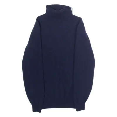 MASSIMO DUTTI Womens Jumper Blue Roll Neck Tight Knit Wool S