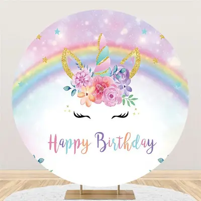 Aperturee Unicorn Rainbow Flowers Circle Happy Birthday Backdrop | Diy Birthday Backdrop | Birthday Party Decorations | Backd...