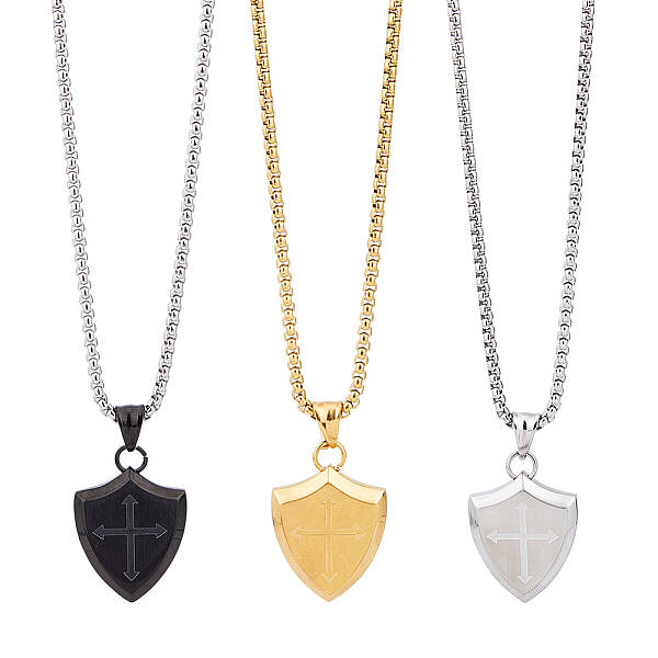 3Pcs 3 Colors Stainless Steel Pendant Necklaces Set