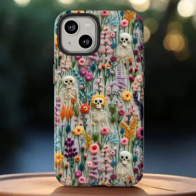 Vintage Skull & Flower Pattern Cellphone Case, Shockproof Fashion Phone Protective Cover, Anti-fall Phone Cover Compatible wi...
