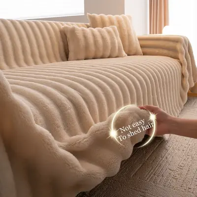 Solid Color Faux Fur Sofa Cover, 1 Count Non-slip Soft Comfortable Sofa Towel, Sofa Protector for Home Living Room Bedroom Of...