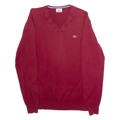 LACOSTE Mens Jumper Red V-Neck Tight Knit L