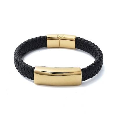 Men's Braided Black PU Leather Cord Bracelets