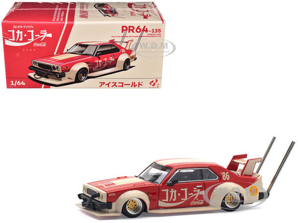 Skyline GT-R V8 Drift Hakosuka RHD (Right Hand Drive) Coca-Cola (Japan) Red and Cream 1/64 Diecast Model Car by Pop Race