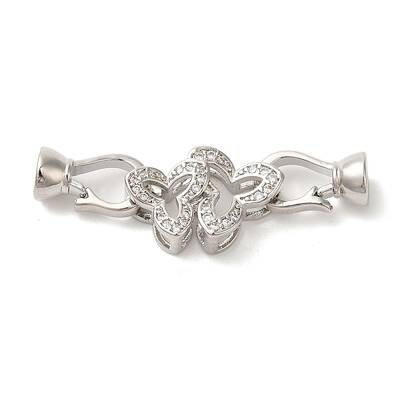 Flower Brass Micro Pave Clear Cubic Zirconia Fold Over Clasps