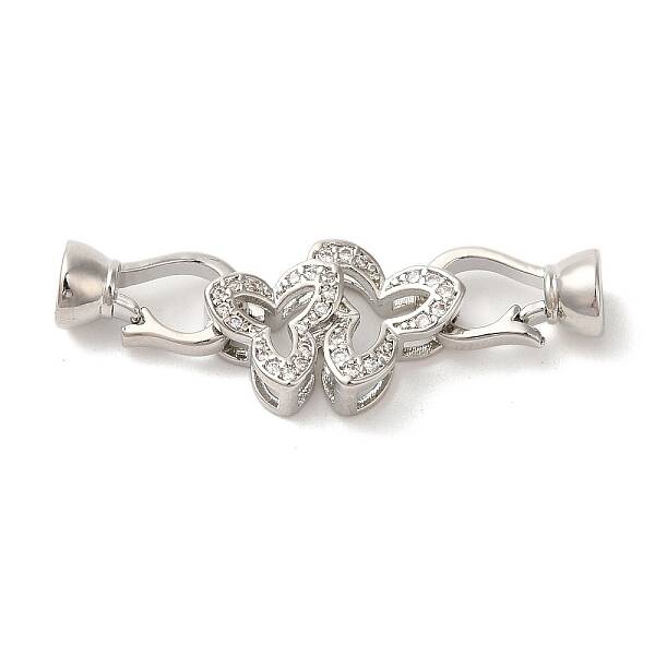 Flower Brass Micro Pave Clear Cubic Zirconia Fold Over Clasps