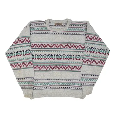 JANTZEN Jumper Grey 90s Fair Isle Chunky Knit Mens L