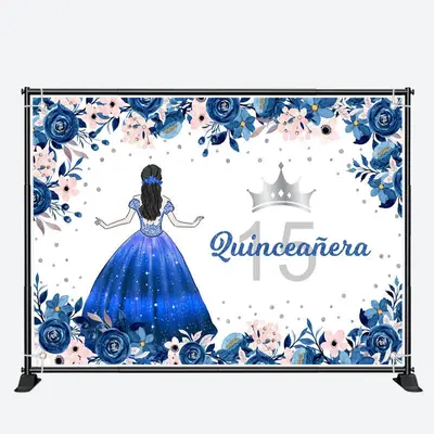 Blue Flower Girl 15th Quinceanera Birthday Backdrop - Aperturee