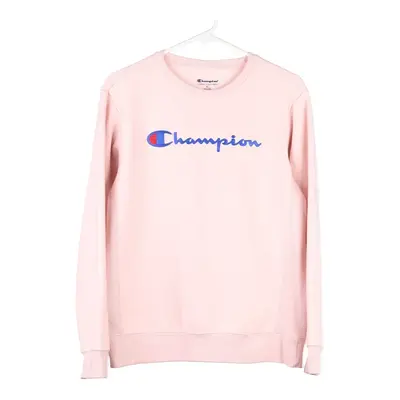 Age 10-12 Champion Spellout Sweatshirt - XL Pink Cotton Blend