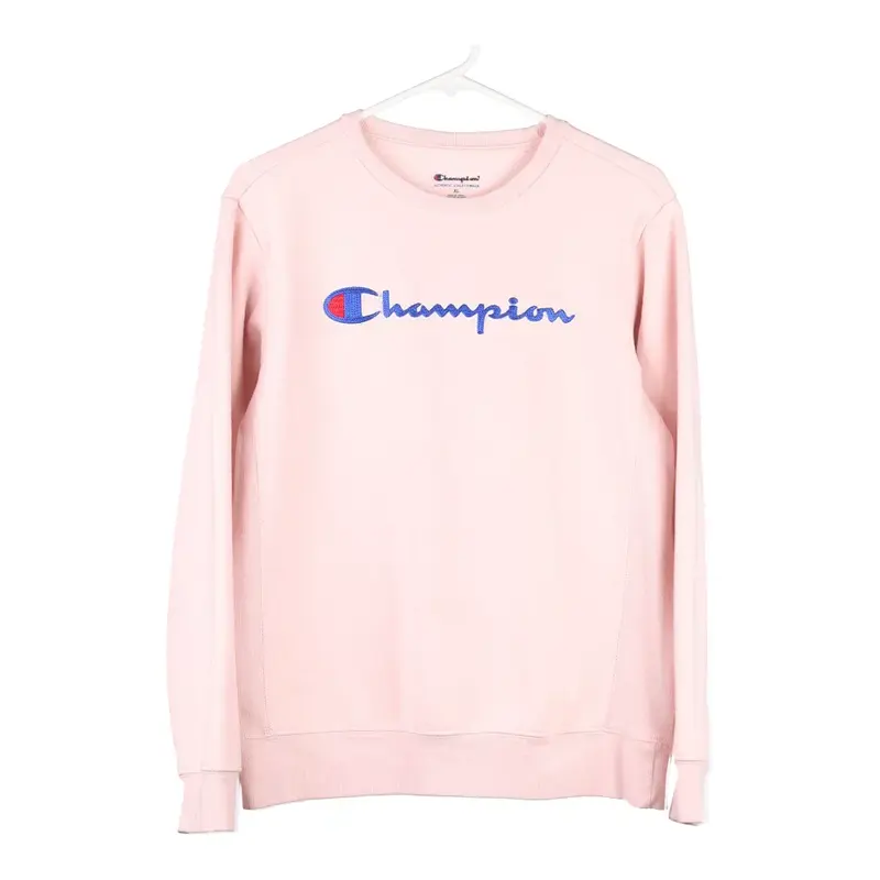 Age 10-12 Champion Spellout Sweatshirt - XL Pink Cotton Blend