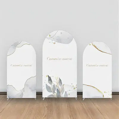 Grey Pattern Golden Line Dot White Arch Backdrop Kit - Aperturee
