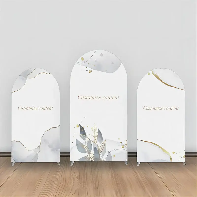 Grey Pattern Golden Line Dot White Arch Backdrop Kit - Aperturee