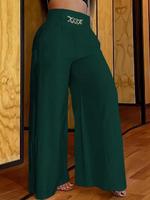 Women's Plain / All Over Print Chain Decor Shirred Wide Leg Pants, Boho Chic Fashion Elegance Casual Comfy Wide Leg Trousers,...