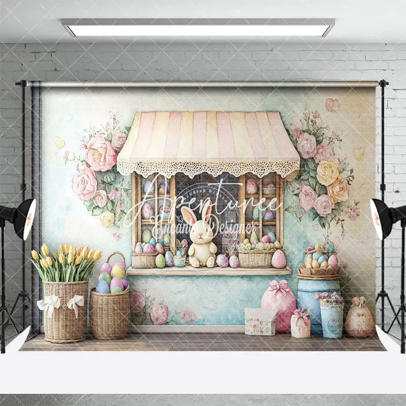 Aperturee Colorful Floral Eggs Store Bunny Easter Backdrop, 3X2FT(1MX0.6M), 14 USD, easter backdrops, ENHD3J14-M