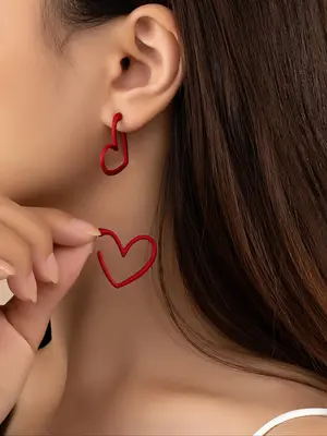 1 Pair Fashion Hollow out Heart Design Hoop Earrings, Elegant Women's Earrings for Party, Minimalist Fashion Accessories for ...