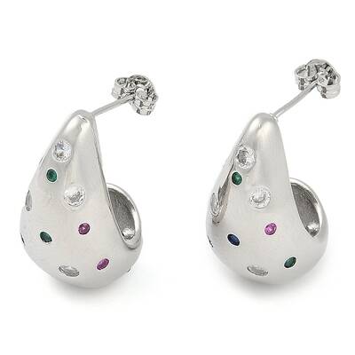 Rack Plating Teardrop Brass Pave Cubic Zirconia Stud Earrings for Women