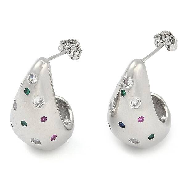 Rack Plating Teardrop Brass Pave Cubic Zirconia Stud Earrings for Women