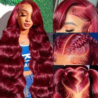 Burgundy 99J 13x6 HD Lace Frontal Human Hair Wig Body Wave Lace Front Wig For Women Pre plucked 180% Density Colored Lace Wig...