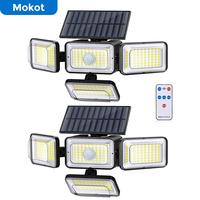 Mokot Solar Lights Outdoor, Motion Sensor Wall Lights with Remote Control,4 Heads IP65 Waterproof Solar Flood Security Light ...