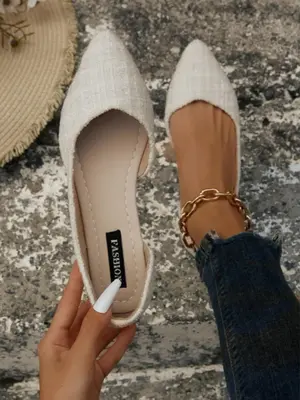 Women's Solid Color Pointed Toe Flat Shoes, Casual Fashionable Slip on Shoes for Daily Wear, Lightweight Breathable Comfortab...