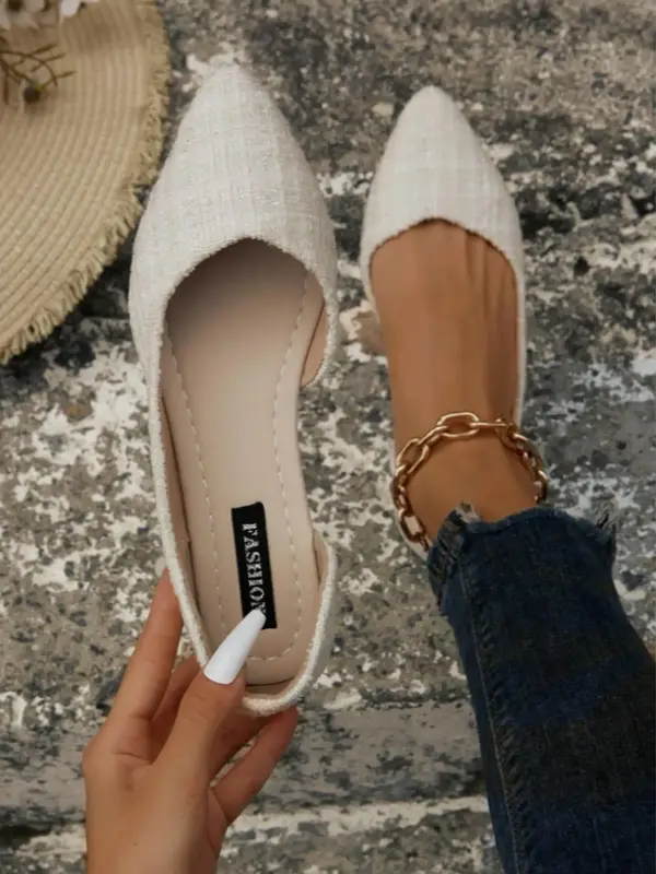 Women's Solid Color Pointed Toe Flat Shoes, Casual Fashionable Slip on Shoes for Daily Wear, Lightweight Breathable Comfortab...