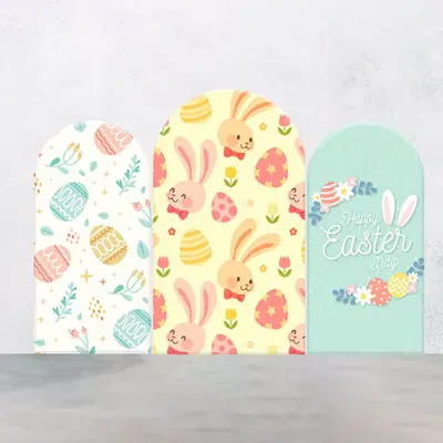Colorful Eggs Bunny Happy Easter Arch Backdrop Kit - Aperturee