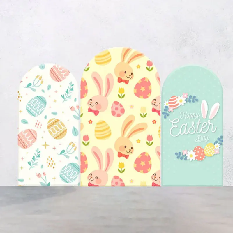Colorful Eggs Bunny Happy Easter Arch Backdrop Kit - Aperturee