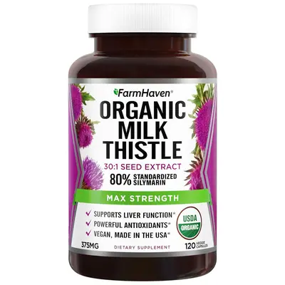 FarmHaven Milk Thistle Capsules | 11250mg Strength | 30X Concentrated Seed Extract & 80% Silymarin Standardized - Supports Li...