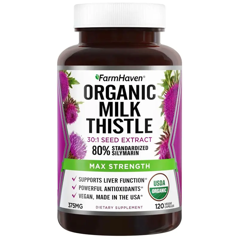 FarmHaven Milk Thistle Capsules | 11250mg Strength | 30X Concentrated Seed Extract & 80% Silymarin Standardized - Supports Li...