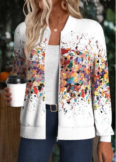 Modlily White Ombre Long Sleeve Stand Collar Track Jacket - S