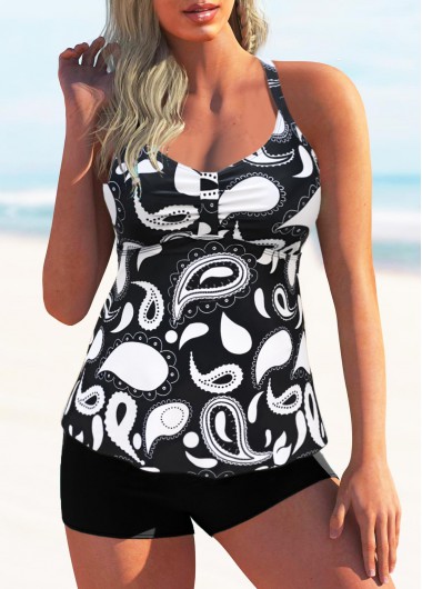 Modlily Wide Strap Criss Cross Back Animal Prints Tankini Set - S