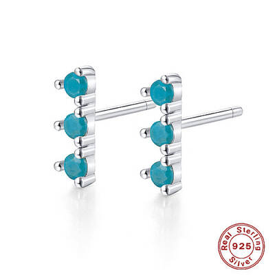 Platinum Rhodium Plated Sterling Silver Micro Pave Cubic Zirconia Stud Earrings for Women