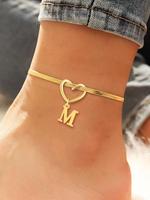 Heart Initial Anklet for Women, Fashionable Stainless Steel Herringbone Chain Anklet for Women & Girls, Trendy All-match & Ex...