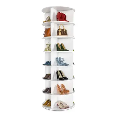 360° 7 Tier Rotating Shoe Rack Tower,Multifunctional Storage Revolving Round Shoe Rack,Spinning Shoe Display,Fits 28 Pairs o...