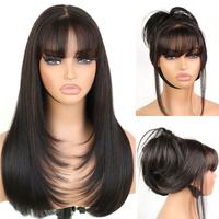 Glueless Straight Layered Wigs with Bangs Wear and Go 6x4 Lace Front Wig ,Pre Style Realistic Look with True Scalp Tiny Knots...