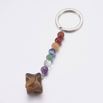 Natural Tiger Eye Chakra Keychain