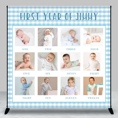 White Blue Plaid Custom 1st Birthday Photo Backdrop - Aperturee