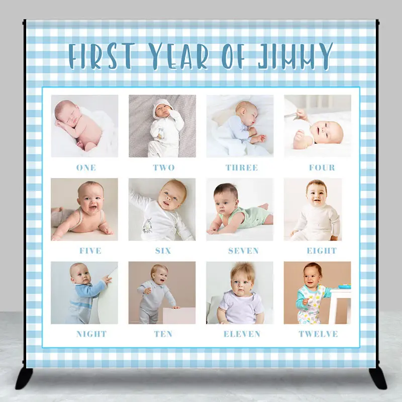 White Blue Plaid Custom 1st Birthday Photo Backdrop - Aperturee