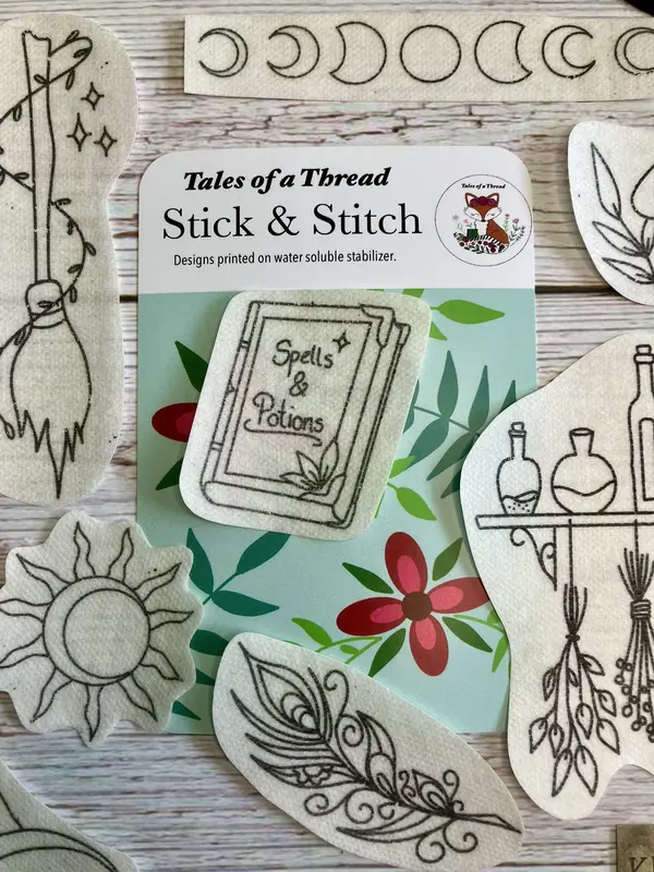 Stick and Stitch Witch Celestial Hand Embroidery Water Soluble Designs for Hoops, Clothes, Totes, Hats, Caps, T-Shirts, Sweat...