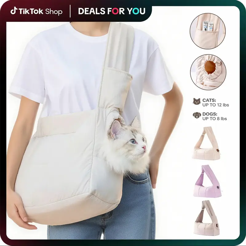 [HipiPet]  Quilted Sling Carrier - Spacious Escape-Proof Pet Bag for Cats & Small Dogs, Breathable Minimalist Outing Pack