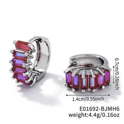 Cute Square Candy Brass Cubic Zirconia Hoop Earrings