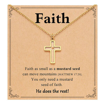 Cross 216 Stainless Steel Mustard Seed Pendant Necklaces for Women