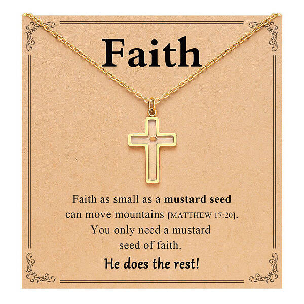 Cross 216 Stainless Steel Mustard Seed Pendant Necklaces for Women