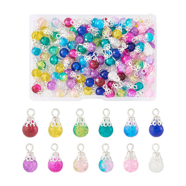 120Pcs 12 Colors Spray Painted Crackle Glass Pendants