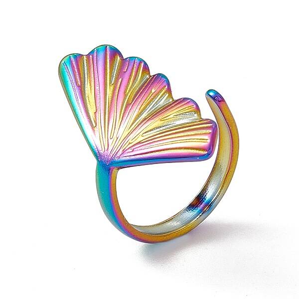 Ion Plating(IP) 304 Stainless Steel Shell Shape Cuff Ring for Women