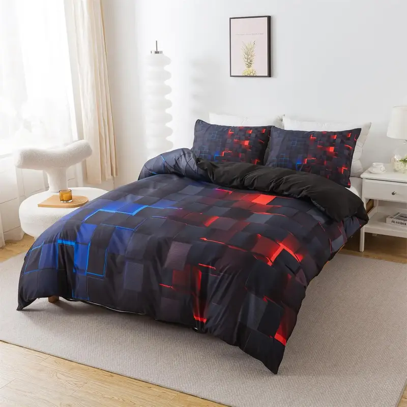 Geometric Pattern Bedding Set, 3 Counts/set Including 1 Count Duvet Cover & 2 Counts Pillowcase(without Pillow), Soft Comfort...
