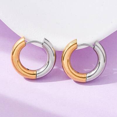 Two Tone 304 Stainless Steel Hinged Hoop Earrings for Women