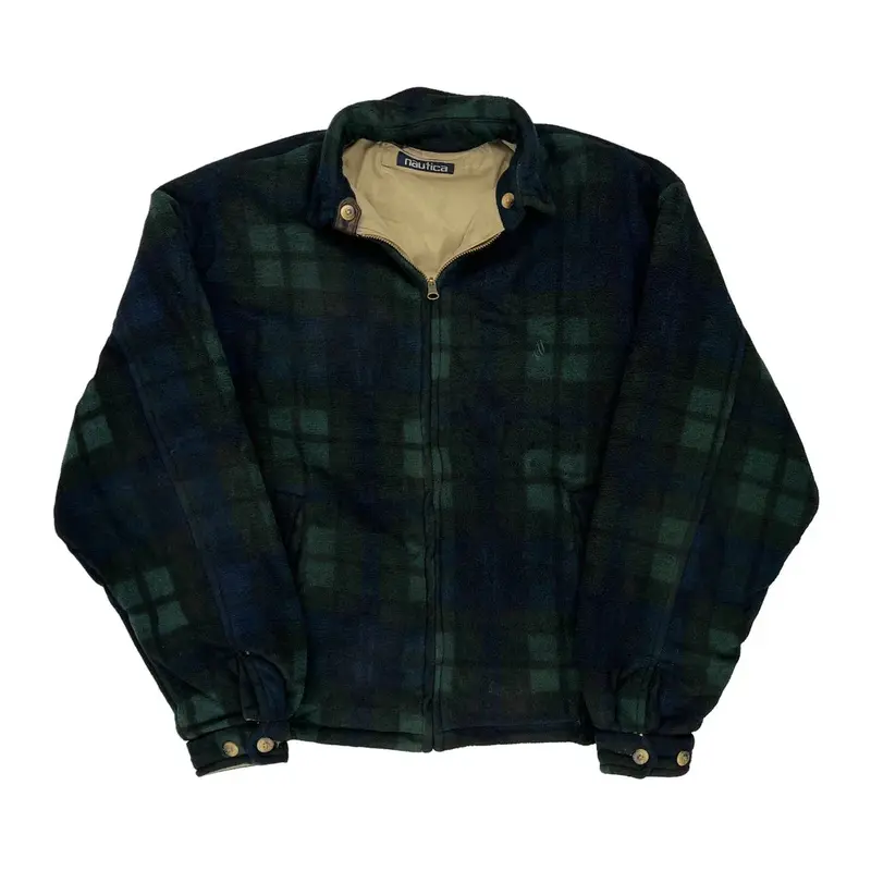 Nautica Checked Fleece Jacket - Large Green Nylon | Size: large