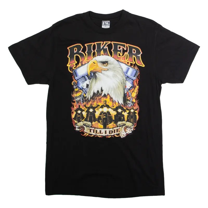 IMPULSE WEAR Biker Till I Die Mens Biker T-Shirt Black Crew Neck L